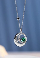 pretty silver moon star baby May birthstone necklace
